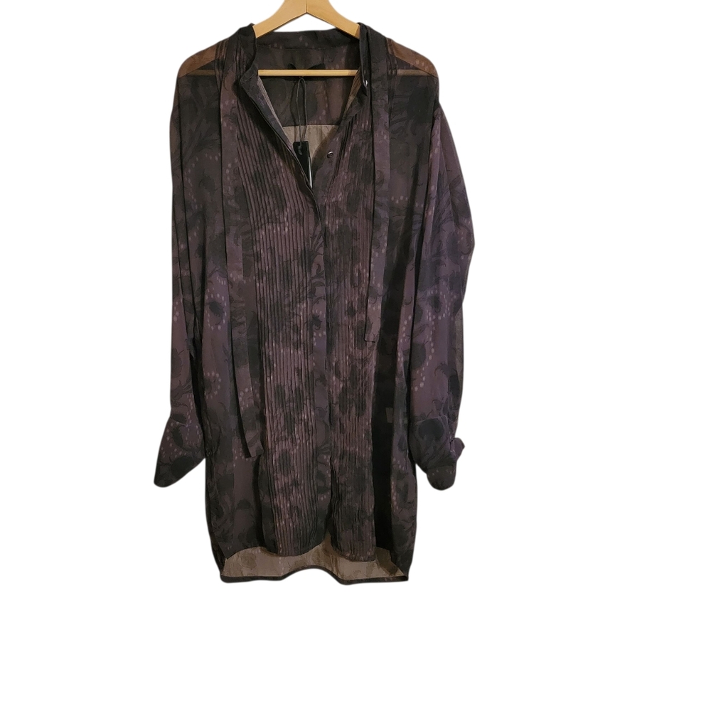 Qasimi Brown Sheer Floral Relaxed Tunic Dress
